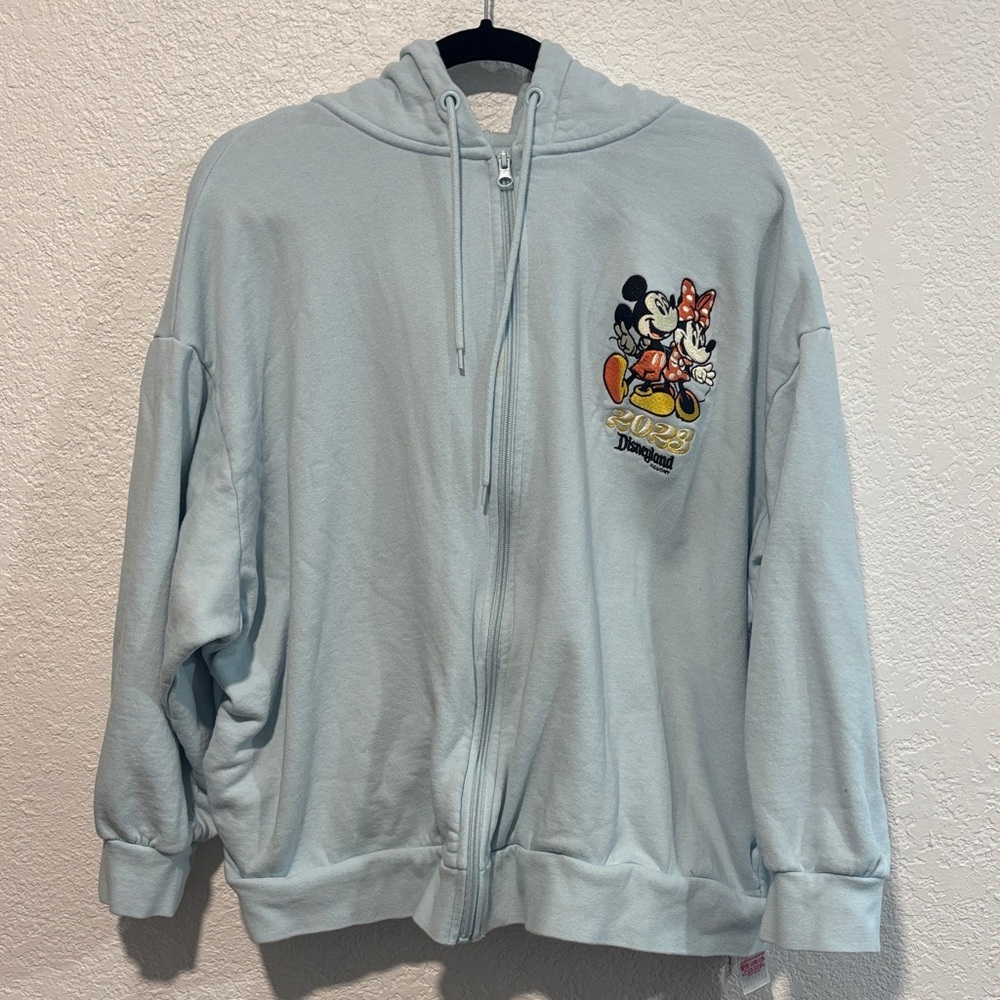 Disney Light Blue Hoodie with Mickey and Minnie Design